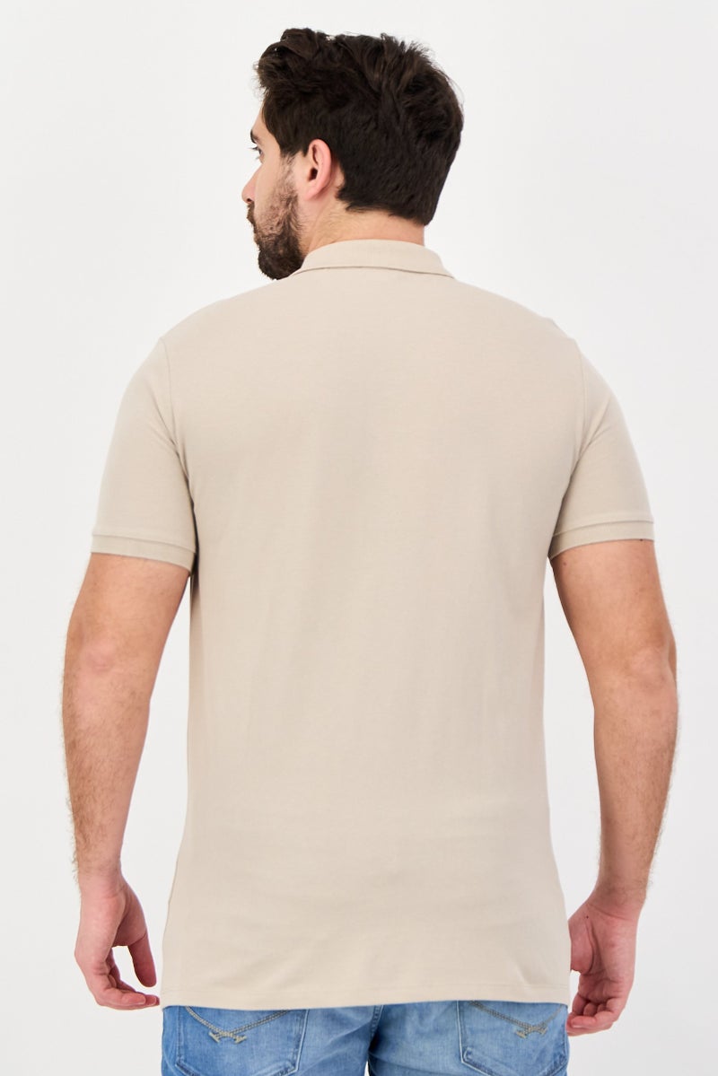 U.S. Polo Assn. Men Regular Fit Embroidered Logo Short Sleeve Polo Shirt, Taupe - Image 3